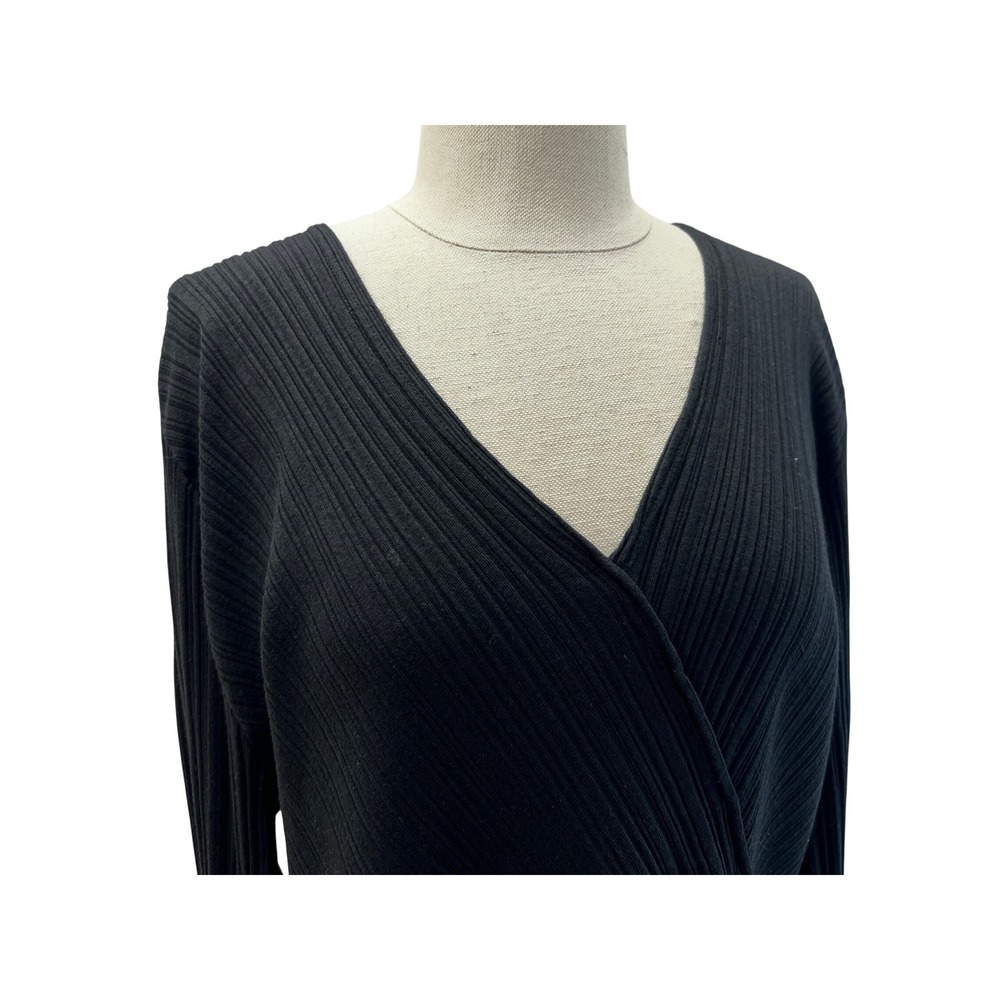 Vince Ribbed Wrap Top Womens XXL Black Excellent Cotton Modal Long Sleeve - Picture 3 of 7